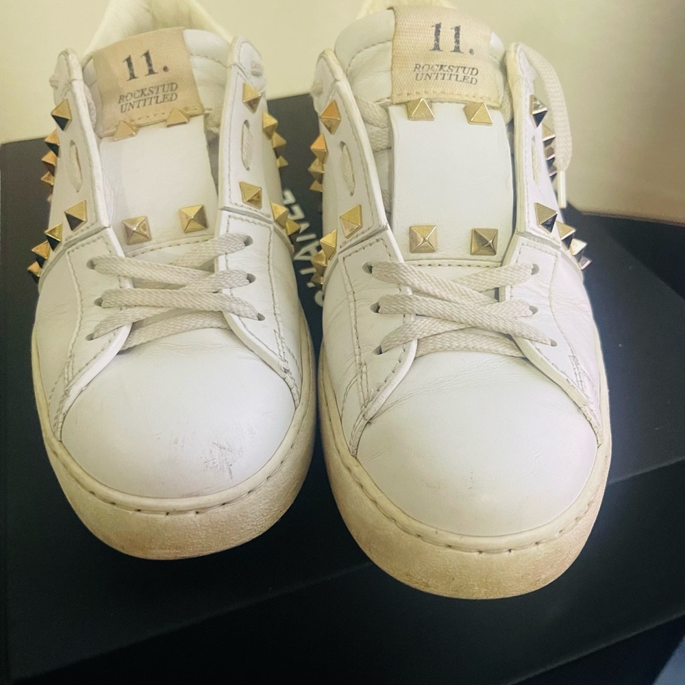 Valentino Garavani White Leather Studded Sneakers - Picture 4 of 10